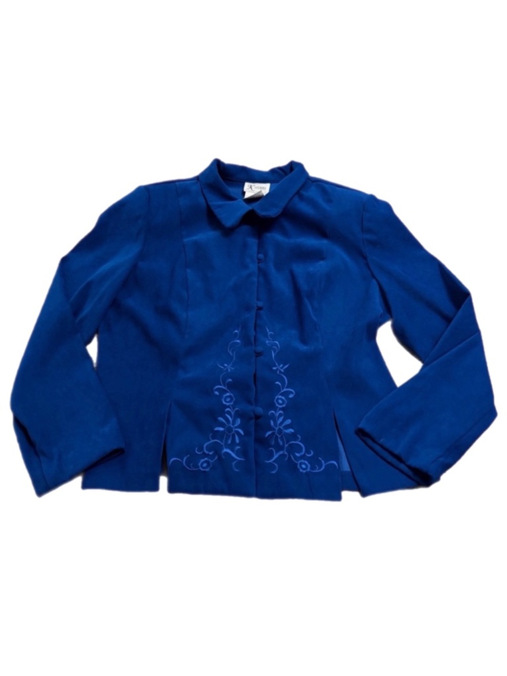80s/90s Vintage K Studio Floral Embroidered Suedette Jacket (Royal Blue) Size 14